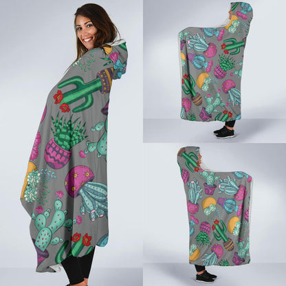 Cactus Colorful Print Pattern Hooded Blanket-JTAMIGO.COM