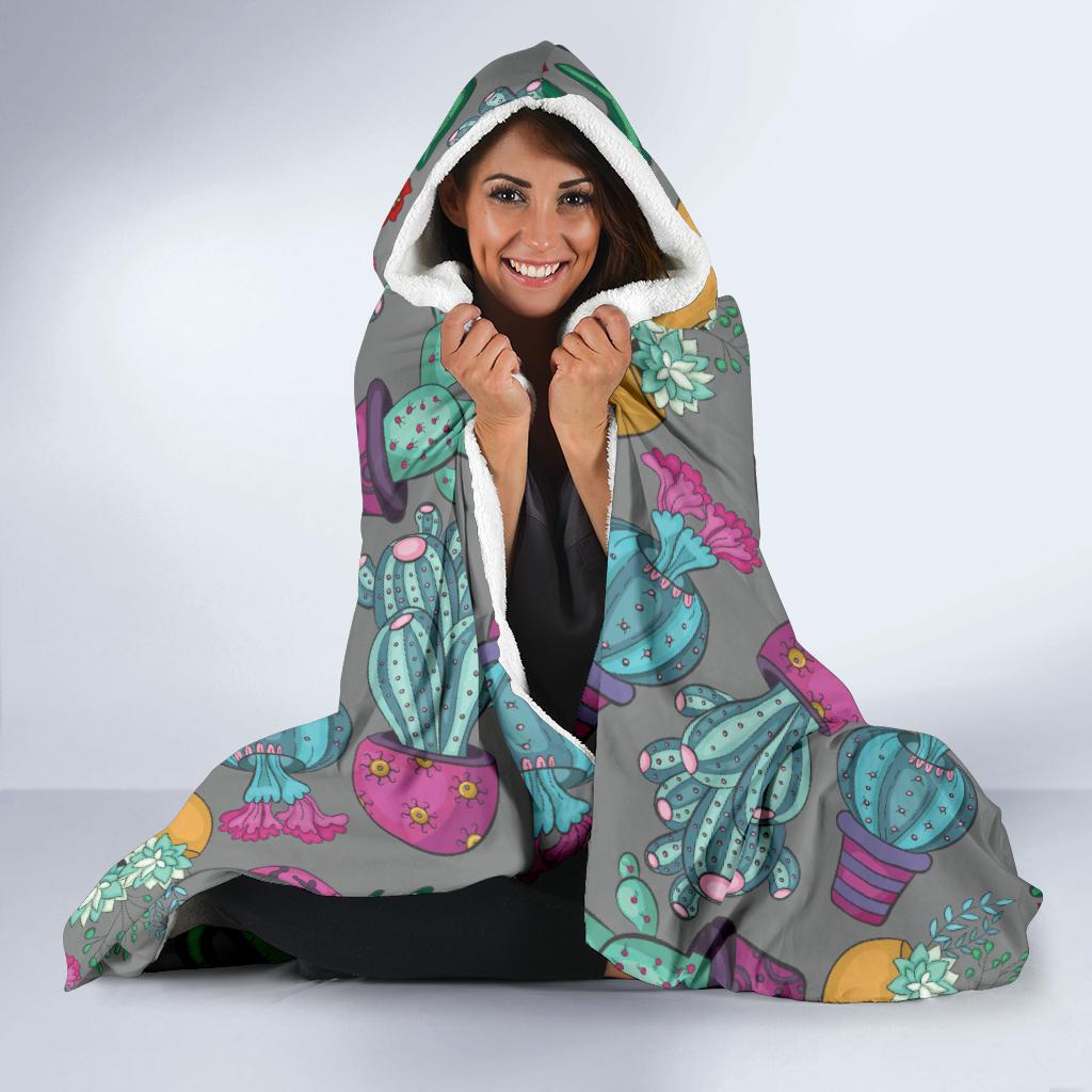 Cactus Colorful Print Pattern Hooded Blanket-JTAMIGO.COM