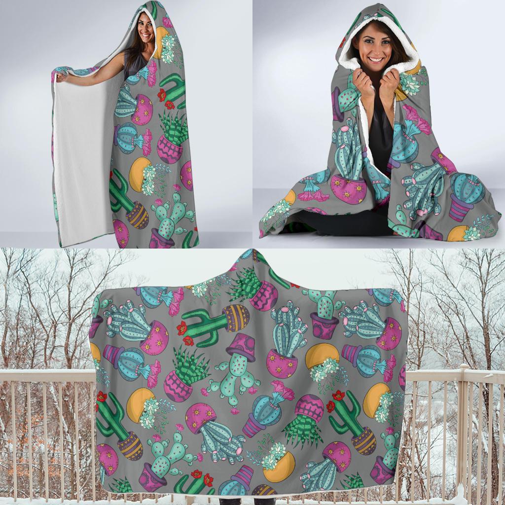 Cactus Colorful Print Pattern Hooded Blanket-JTAMIGO.COM