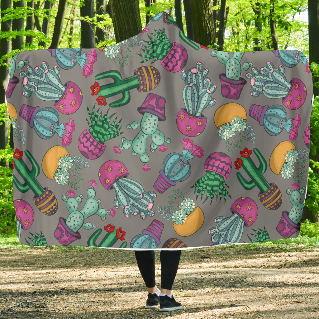 Cactus Colorful Print Pattern Hooded Blanket-JTAMIGO.COM