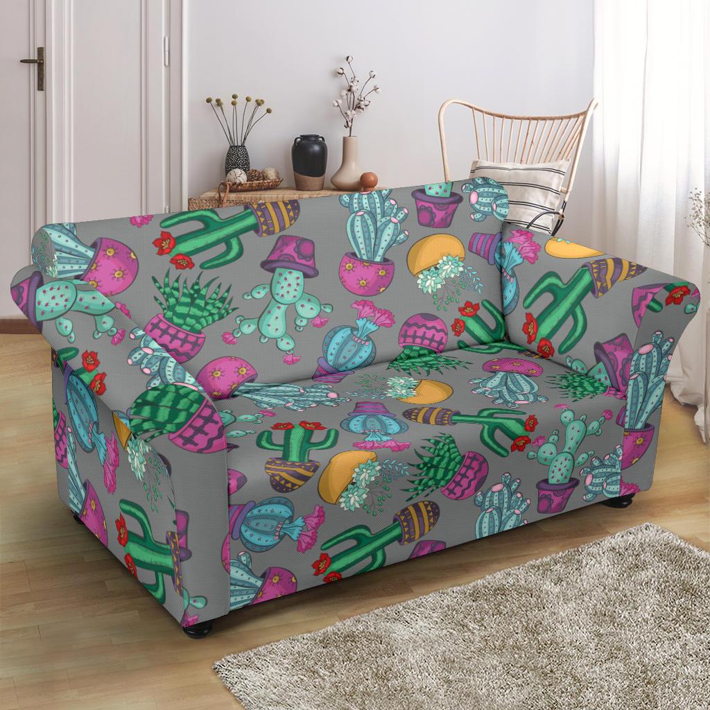 Cactus Colorful Print Pattern Loveseat Slipcover-JTAMIGO.COM