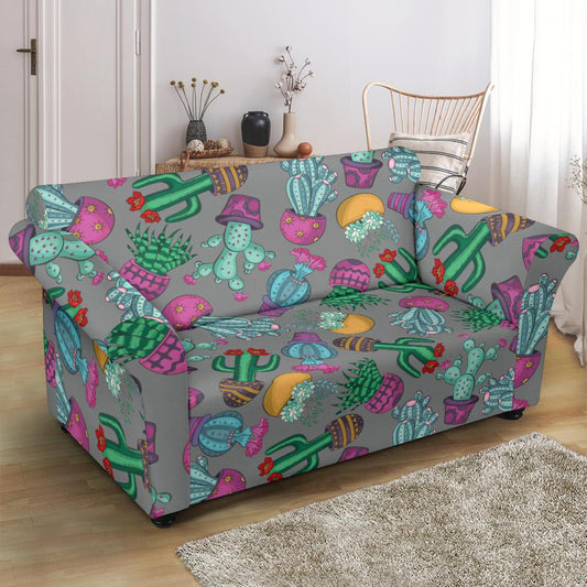 Cactus Colorful Print Pattern Loveseat Slipcover-JTAMIGO.COM