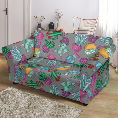 Cactus Colorful Print Pattern Loveseat Slipcover-JTAMIGO.COM