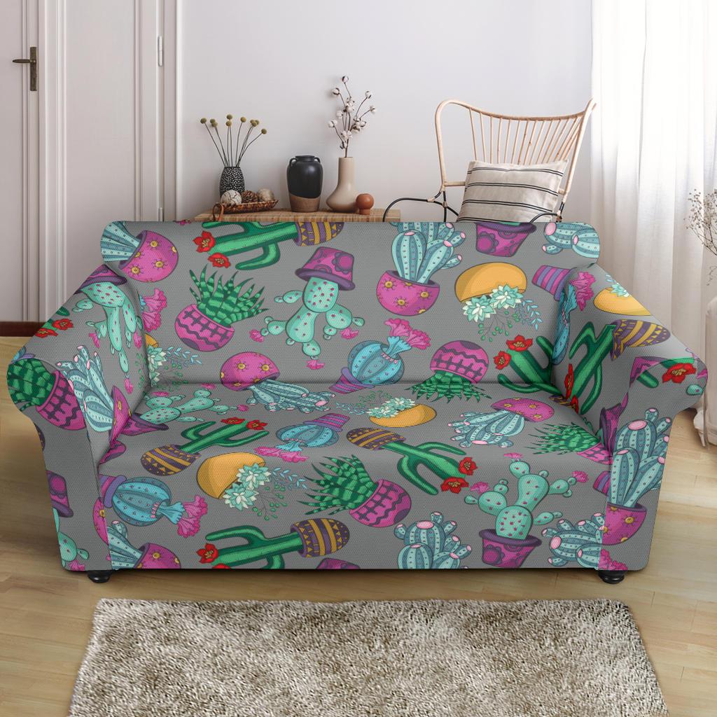 Cactus Colorful Print Pattern Loveseat Slipcover-JTAMIGO.COM