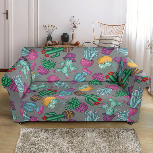 Cactus Colorful Print Pattern Loveseat Slipcover-JTAMIGO.COM