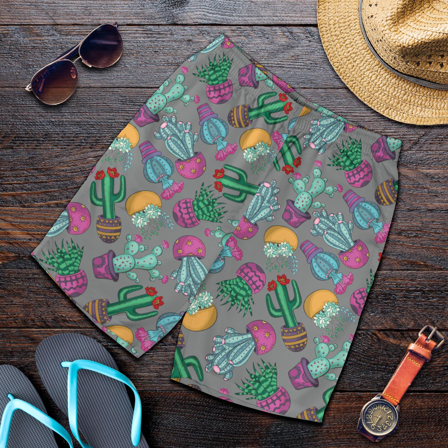 Cactus Colorful Print Pattern Mens Shorts-JTAMIGO.COM