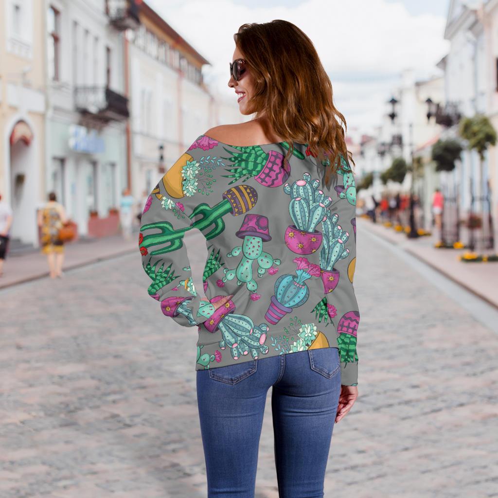 Cactus Colorful Print Pattern Off Shoulder Sweatshirt
