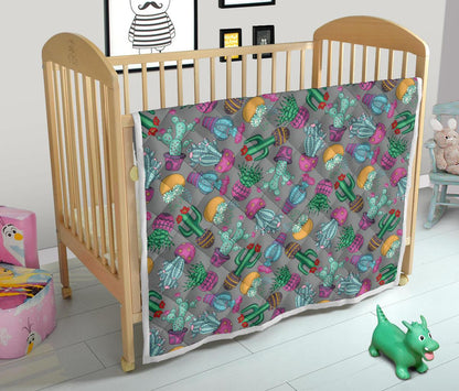 Cactus Colorful Print Pattern Premium Quilt-JTAMIGO.COM