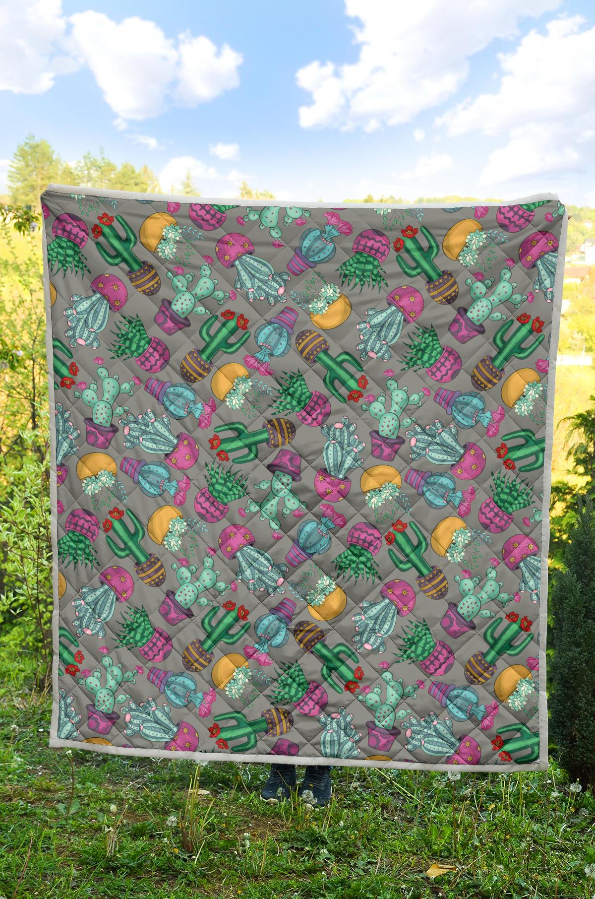 Cactus Colorful Print Pattern Premium Quilt-JTAMIGO.COM