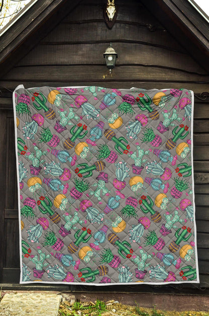 Cactus Colorful Print Pattern Premium Quilt-JTAMIGO.COM