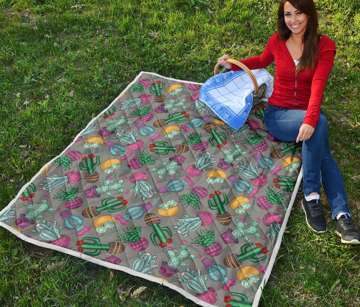 Cactus Colorful Print Pattern Premium Quilt-JTAMIGO.COM