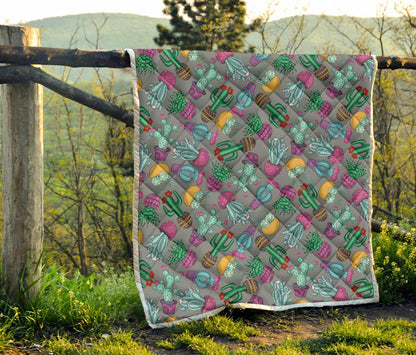 Cactus Colorful Print Pattern Premium Quilt-JTAMIGO.COM