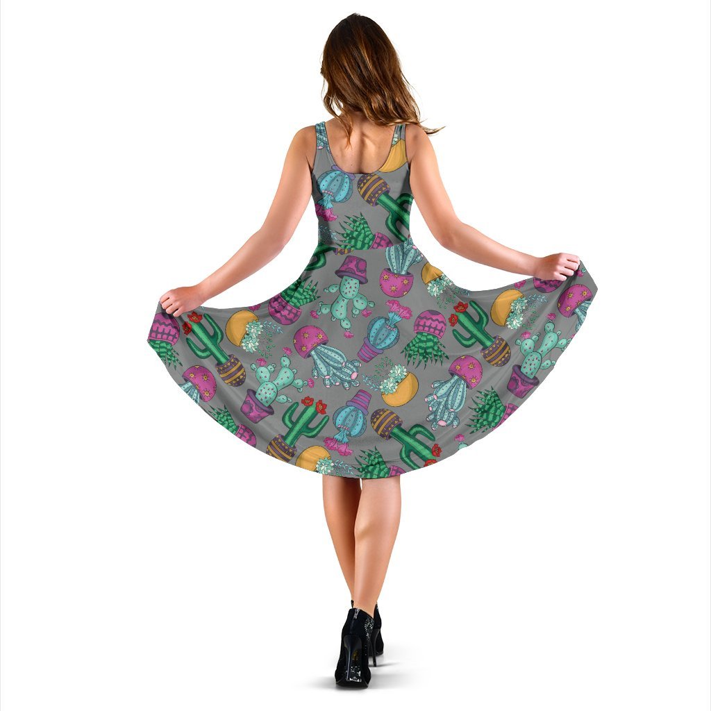 Cactus Colorful Print Pattern Sleeveless Dress