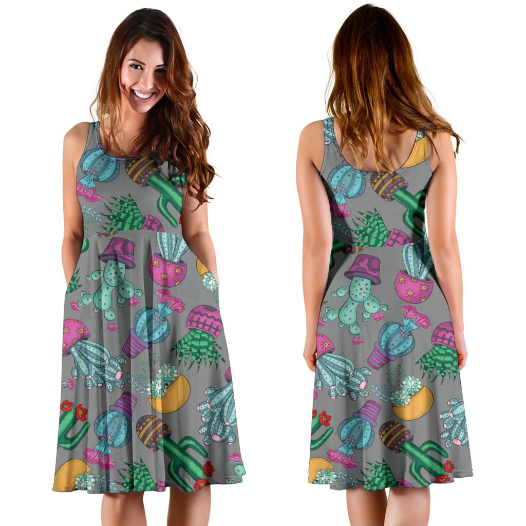 Cactus Colorful Print Pattern Sleeveless Dress