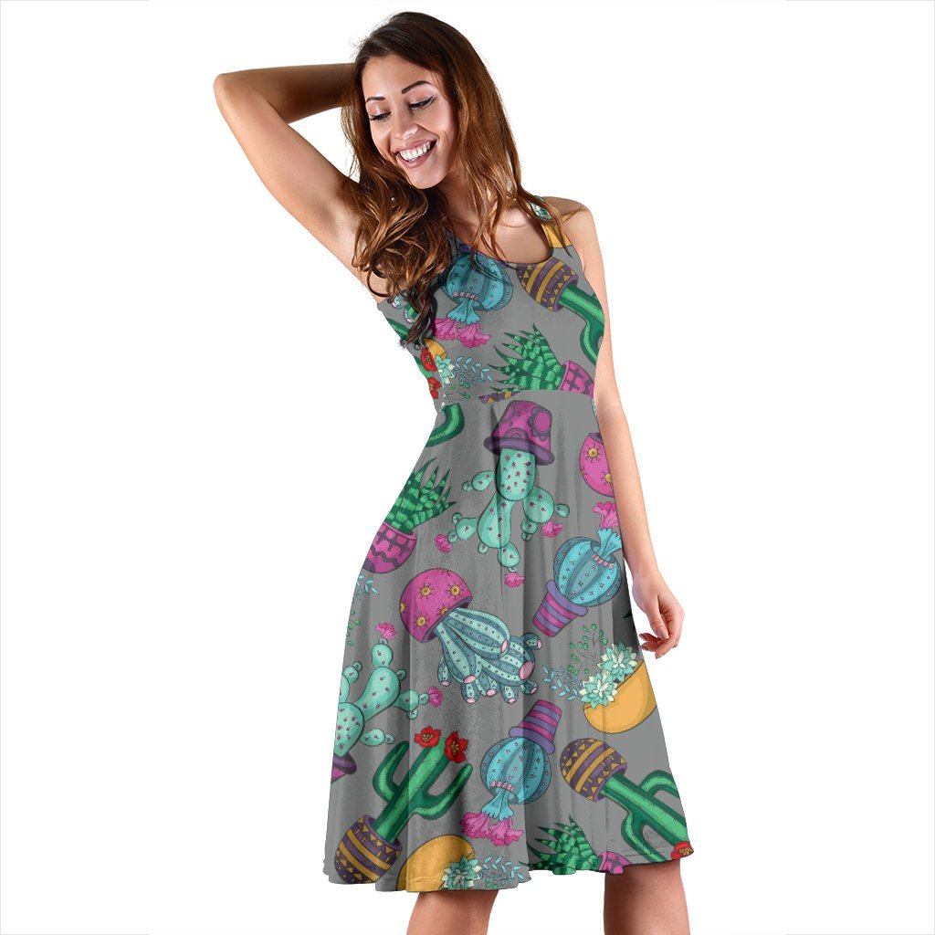 Cactus Colorful Print Pattern Sleeveless Dress