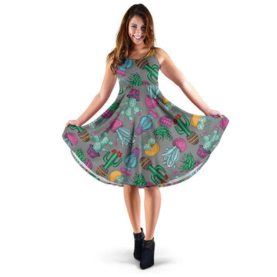 Cactus Colorful Print Pattern Sleeveless Dress