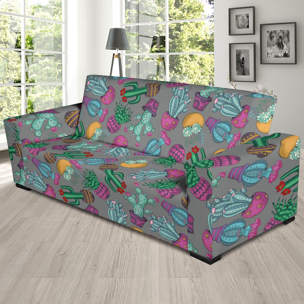 Cactus Colorful Print Pattern Sofa Slipcover-JTAMIGO.COM