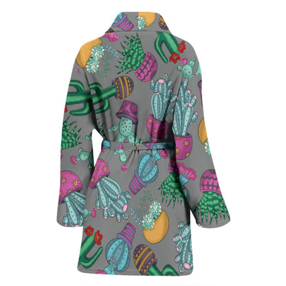 Cactus Colorful Print Pattern Women Bath Robe-JTAMIGO.COM
