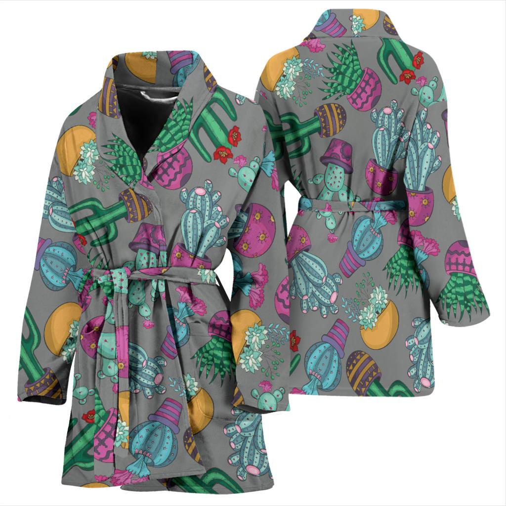 Cactus Colorful Print Pattern Women Bath Robe-JTAMIGO.COM