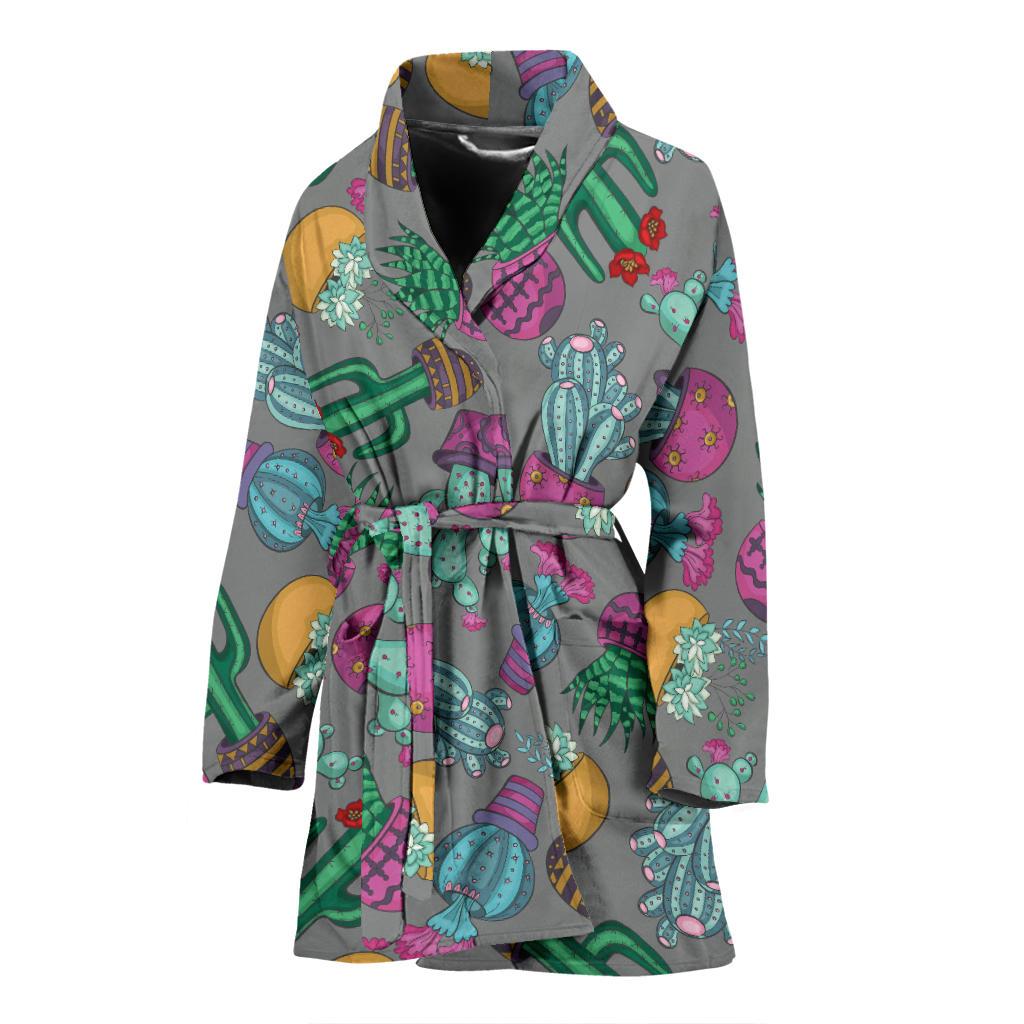 Cactus Colorful Print Pattern Women Bath Robe-JTAMIGO.COM