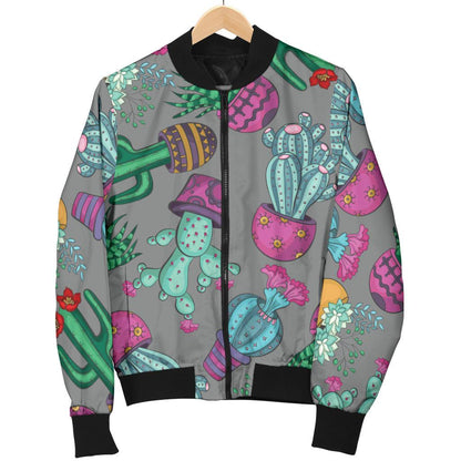 Cactus Colorful Print Pattern Women Casual Bomber Jacket