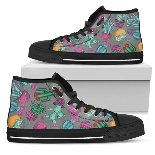 Cactus Colorful Print Pattern Women High Top Shoes