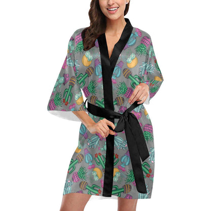 Cactus Colorful Print Pattern Women Short Kimono Robe
