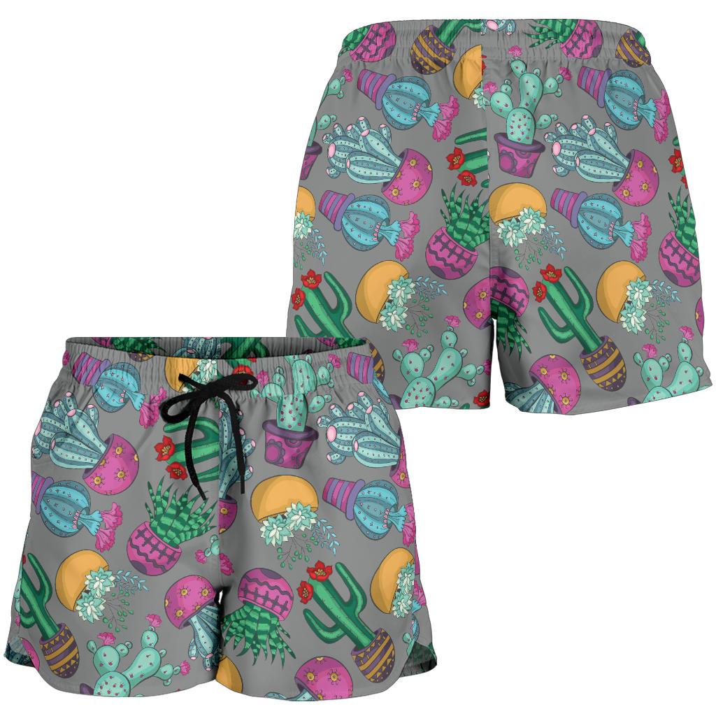 Cactus Colorful Print Pattern Women Shorts-JTAMIGO.COM