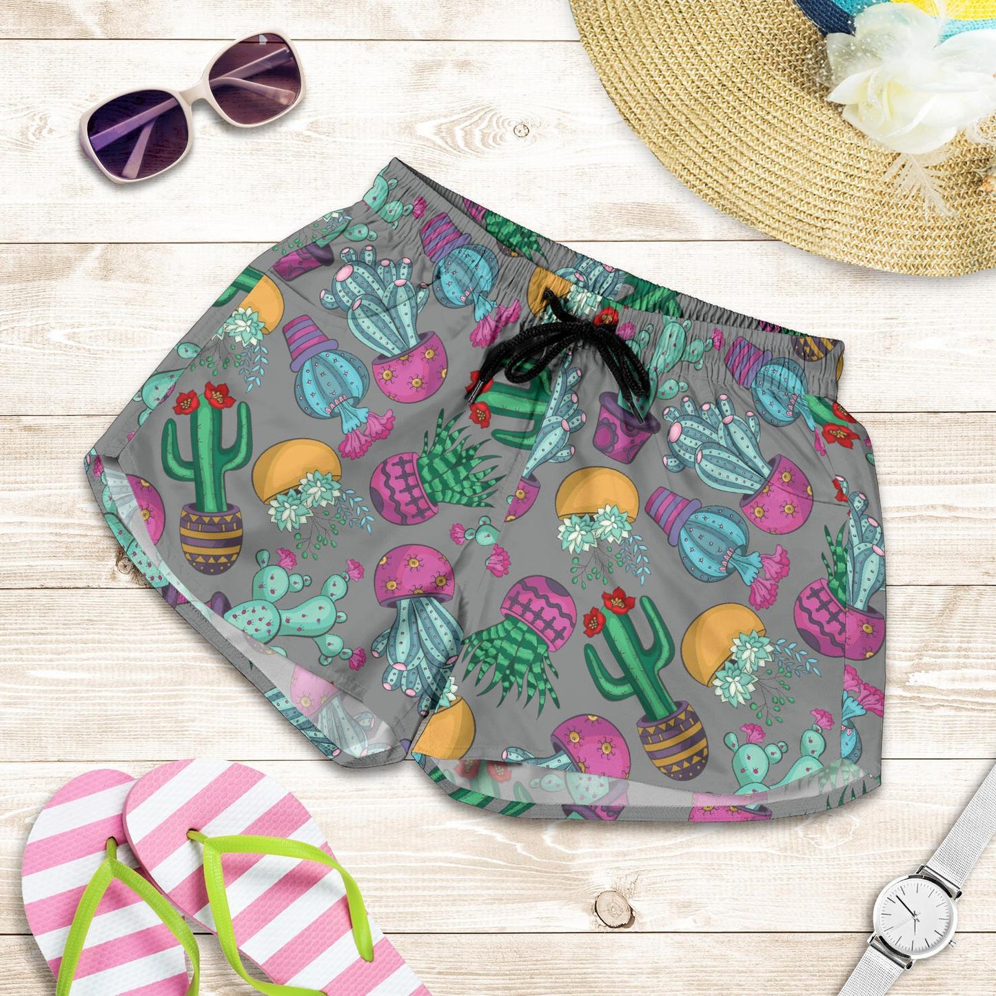 Cactus Colorful Print Pattern Women Shorts-JTAMIGO.COM
