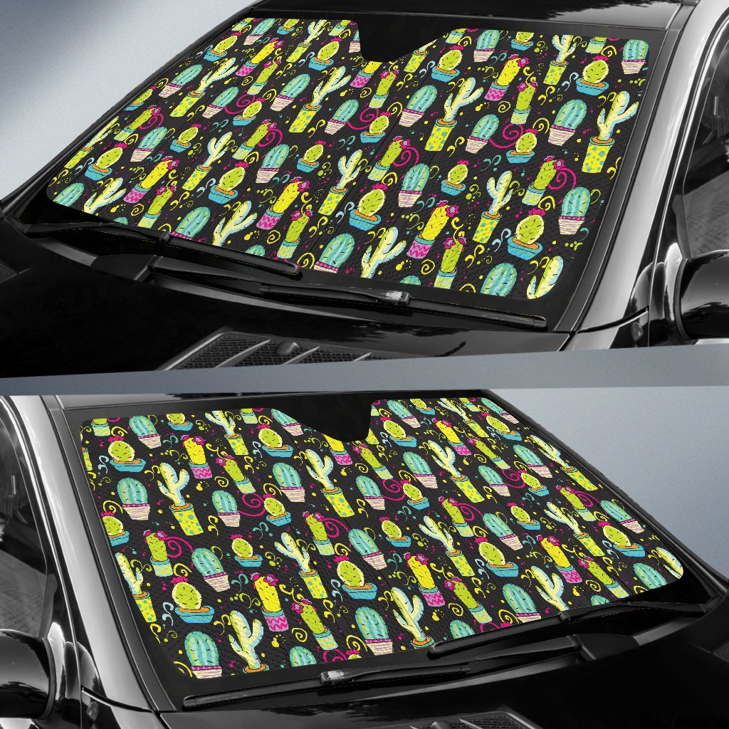 Cactus Neon Style Print Pattern Car Sun Shade For Windshield