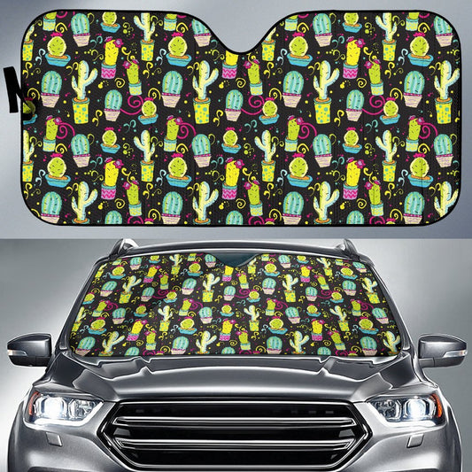 Cactus Neon Style Print Pattern Car Sun Shade For Windshield
