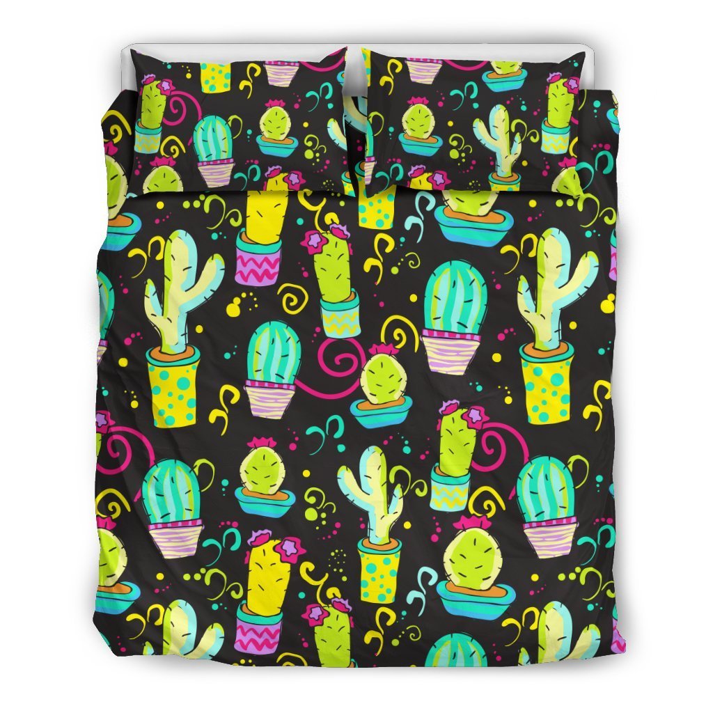 Cactus Neon Style Print Pattern Duvet Cover Bedding Set