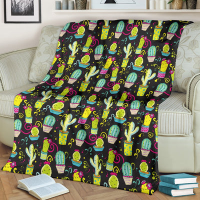 Cactus Neon Style Print Pattern Fleece Blanket
