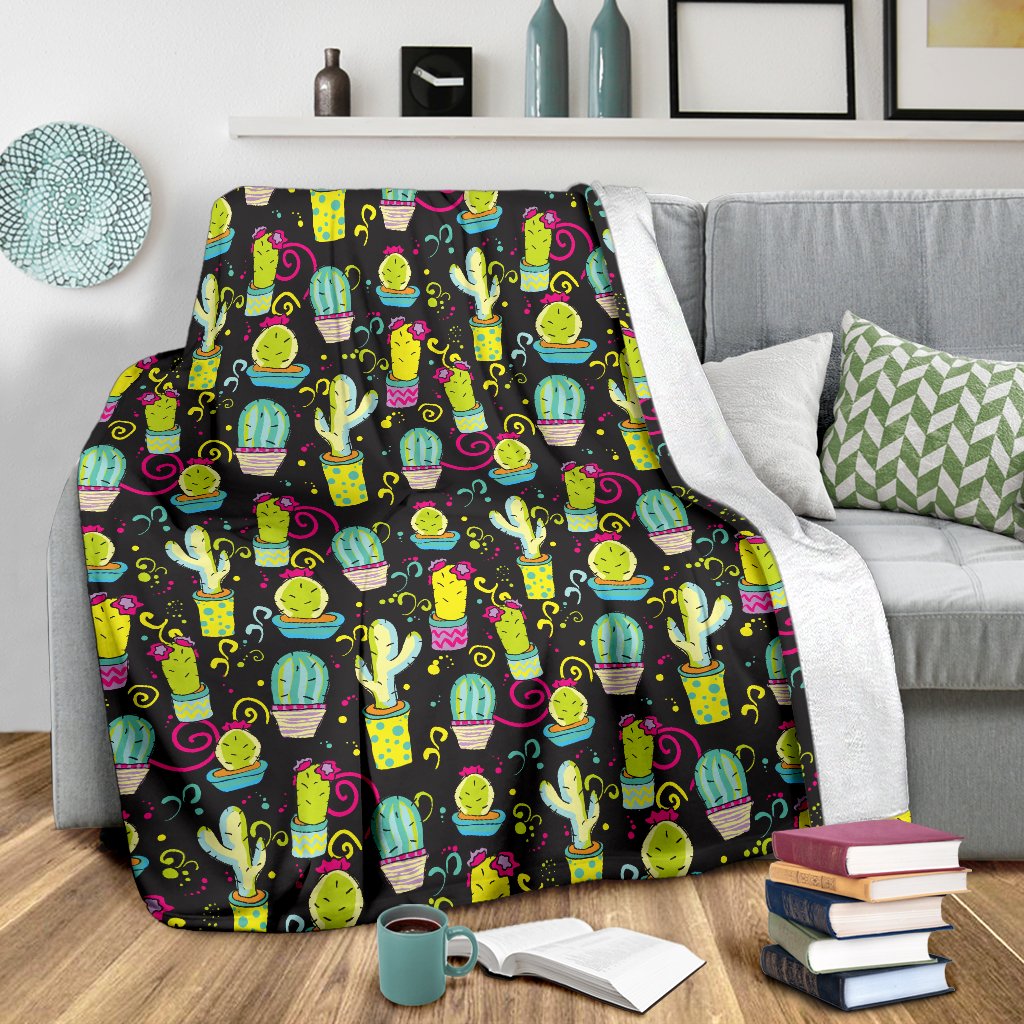Cactus Neon Style Print Pattern Fleece Blanket