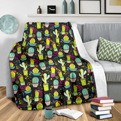 Cactus Neon Style Print Pattern Fleece Blanket