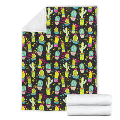 Cactus Neon Style Print Pattern Fleece Blanket
