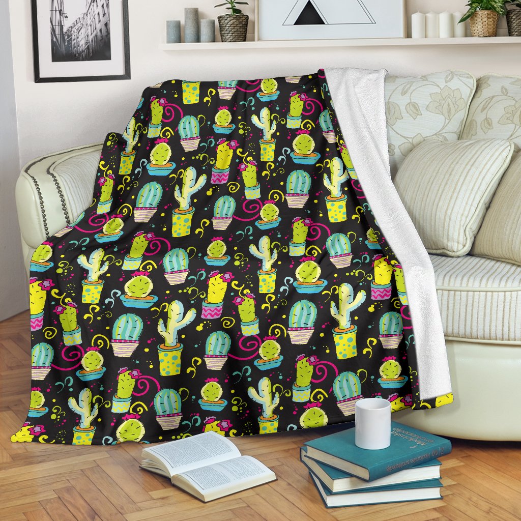 Cactus Neon Style Print Pattern Fleece Blanket