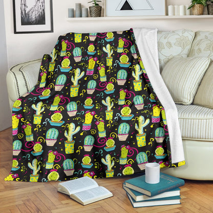Cactus Neon Style Print Pattern Fleece Blanket