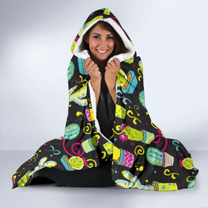 Cactus Neon Style Print Pattern Hooded Blanket-JTAMIGO.COM