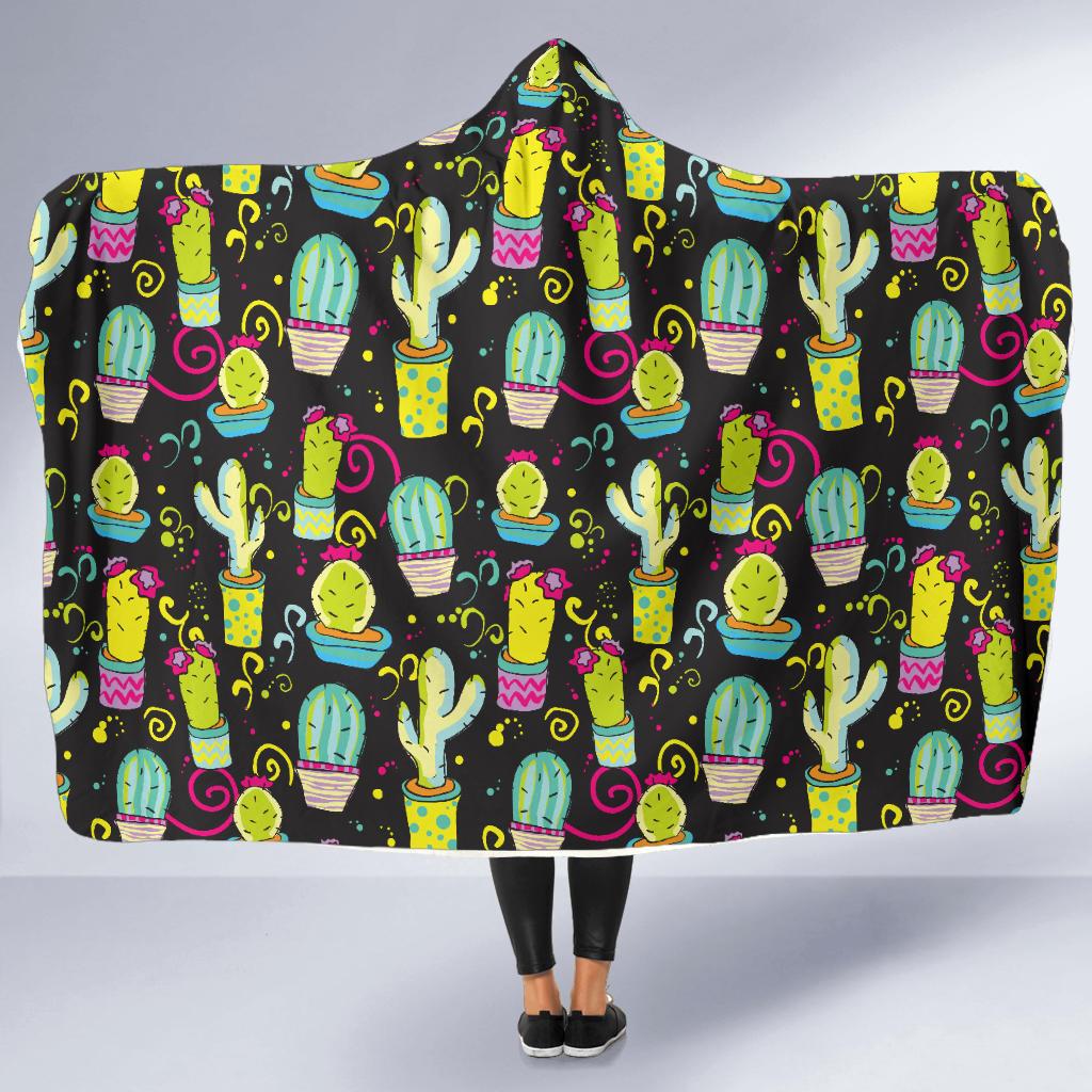 Cactus Neon Style Print Pattern Hooded Blanket-JTAMIGO.COM