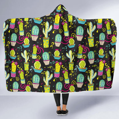 Cactus Neon Style Print Pattern Hooded Blanket-JTAMIGO.COM