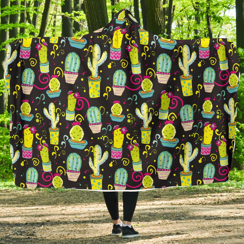 Cactus Neon Style Print Pattern Hooded Blanket-JTAMIGO.COM