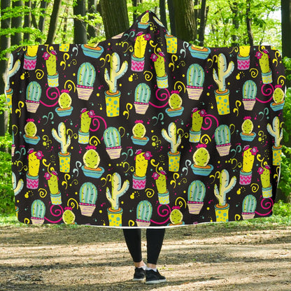 Cactus Neon Style Print Pattern Hooded Blanket-JTAMIGO.COM