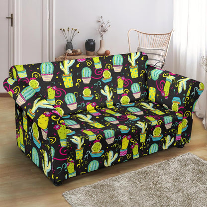 Cactus Neon Style Print Pattern Loveseat Slipcover-JTAMIGO.COM
