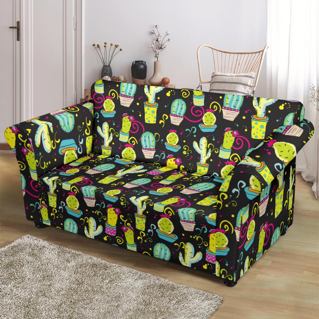 Cactus Neon Style Print Pattern Loveseat Slipcover-JTAMIGO.COM
