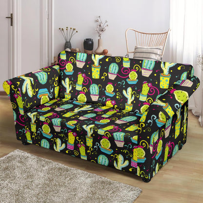 Cactus Neon Style Print Pattern Loveseat Slipcover-JTAMIGO.COM