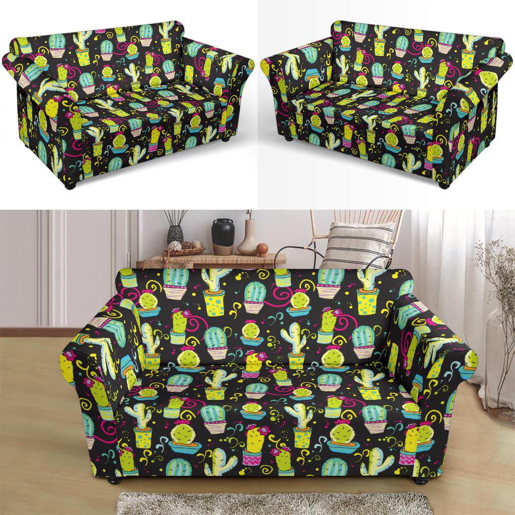 Cactus Neon Style Print Pattern Loveseat Slipcover-JTAMIGO.COM