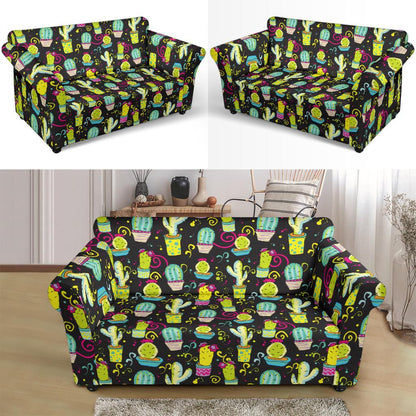 Cactus Neon Style Print Pattern Loveseat Slipcover-JTAMIGO.COM