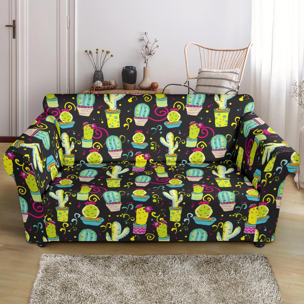 Cactus Neon Style Print Pattern Loveseat Slipcover-JTAMIGO.COM