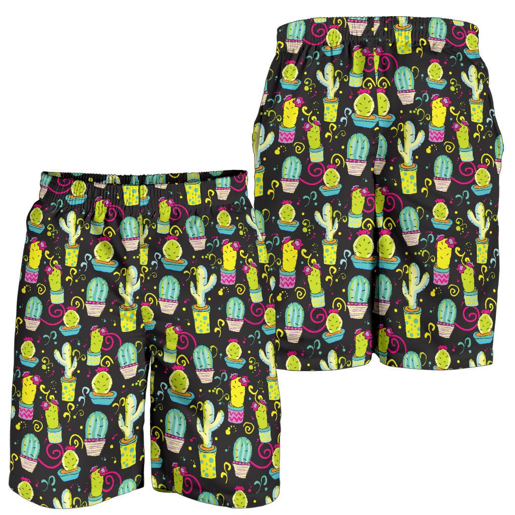 Cactus Neon Style Print Pattern Mens Shorts-JTAMIGO.COM